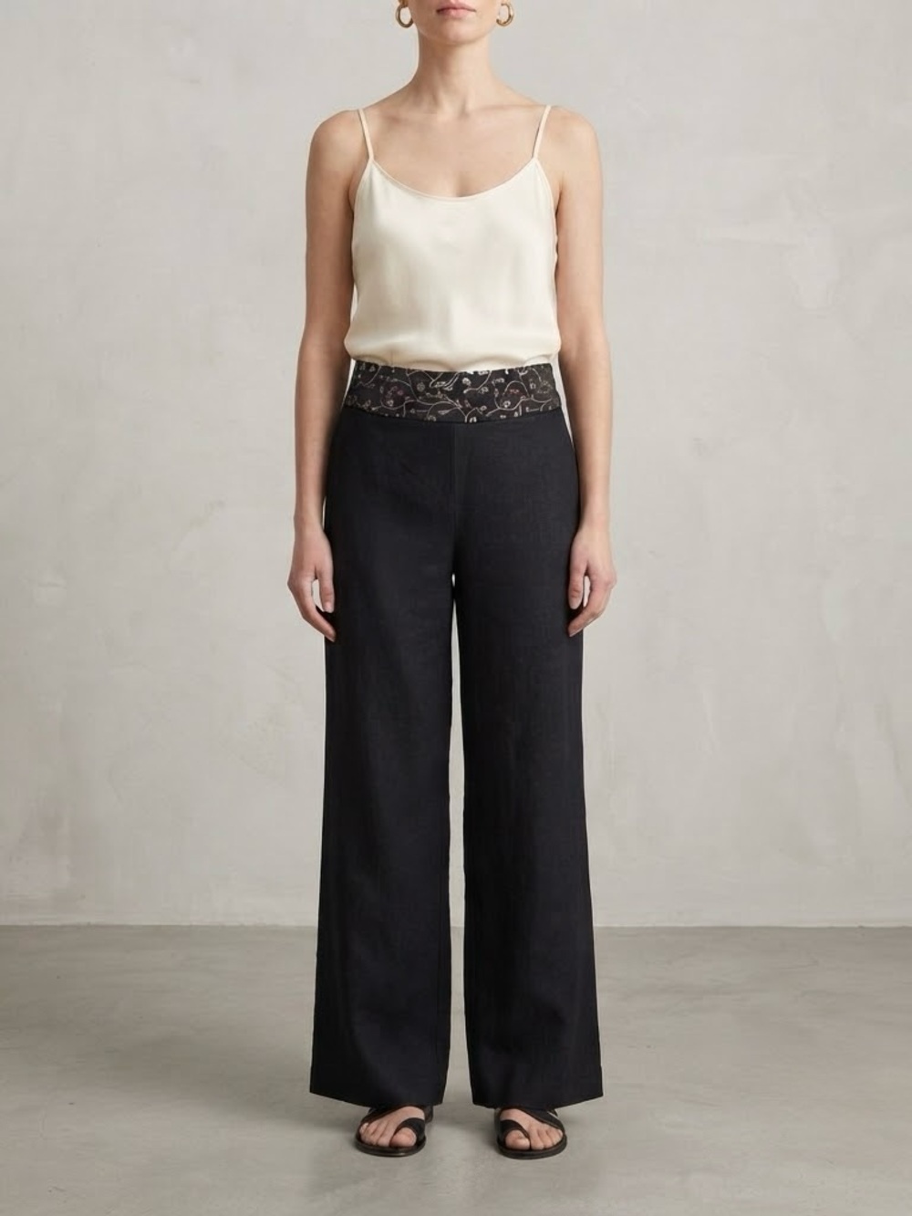 VTG Mid-2000s Y2K Wide-leg 100% linen Pants with 100% silk waistband